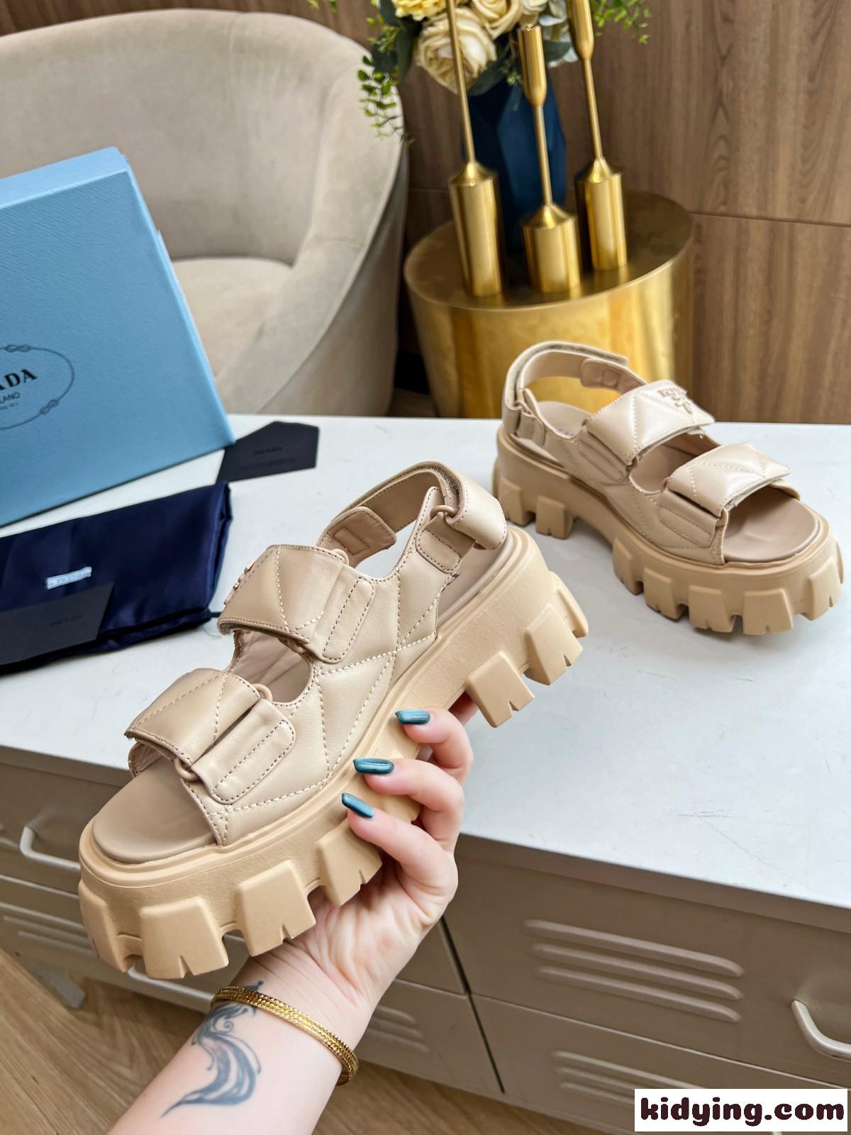 大人気 厚底 レディースシューズ プラダ サンダル コピー ベージュ-3