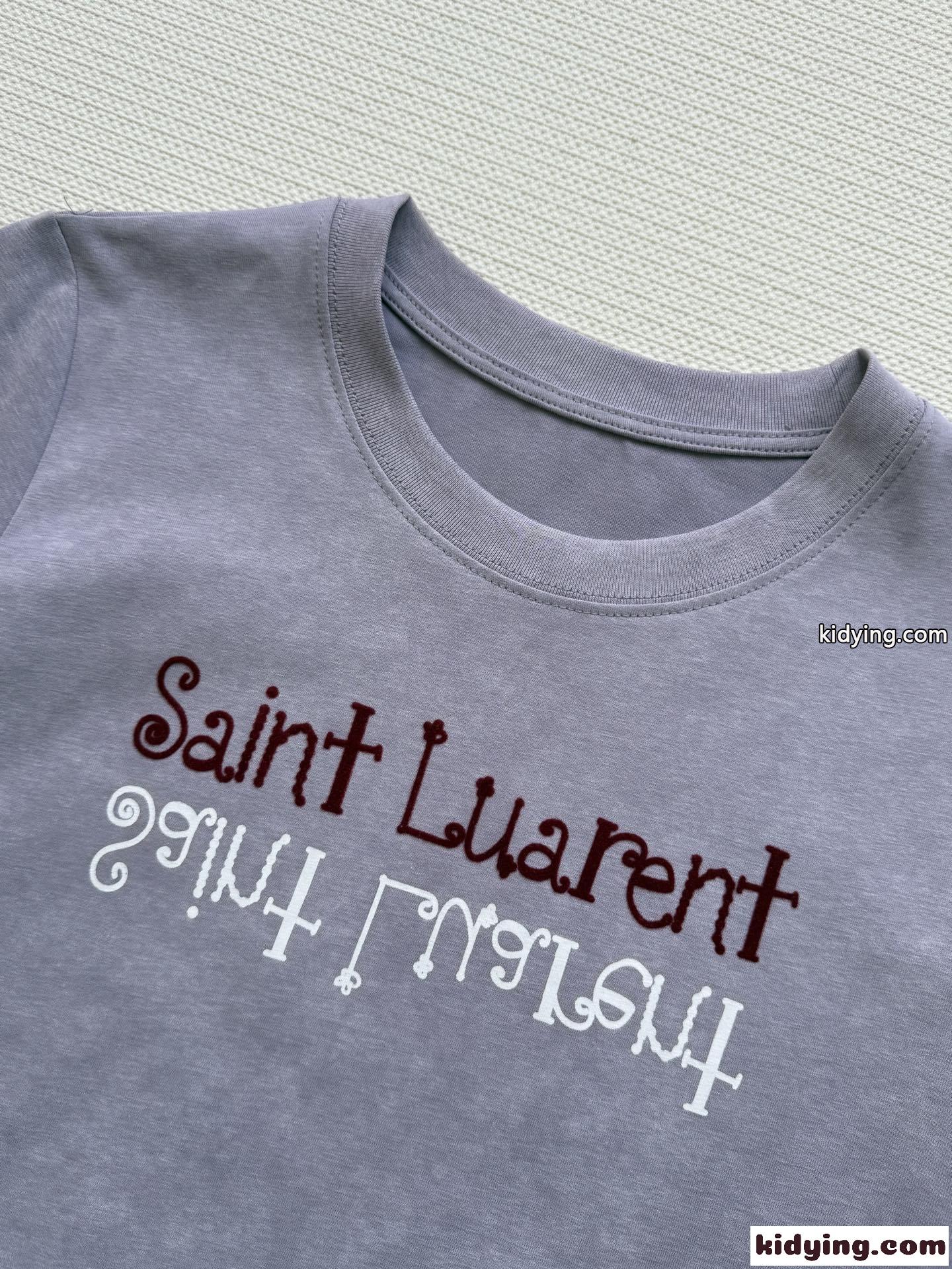 シンプル ロゴ クルーネック 半袖Tシャツ イヴ・サンローラン Tシャツ コピー パープル-2