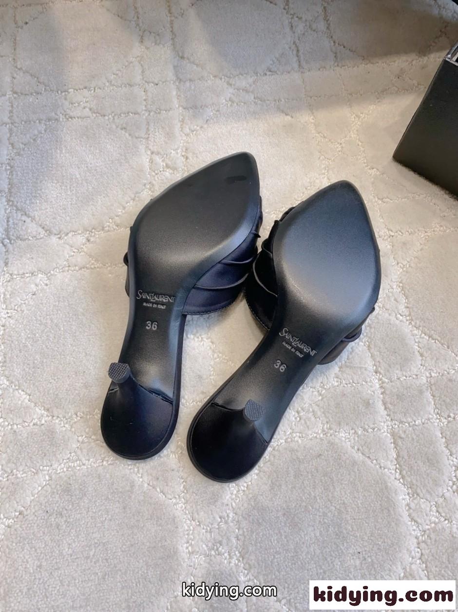 サテン YSL ジェリー ミュール 上品 洗練された イヴ・サンローラン サンダル コピー ブラック-3