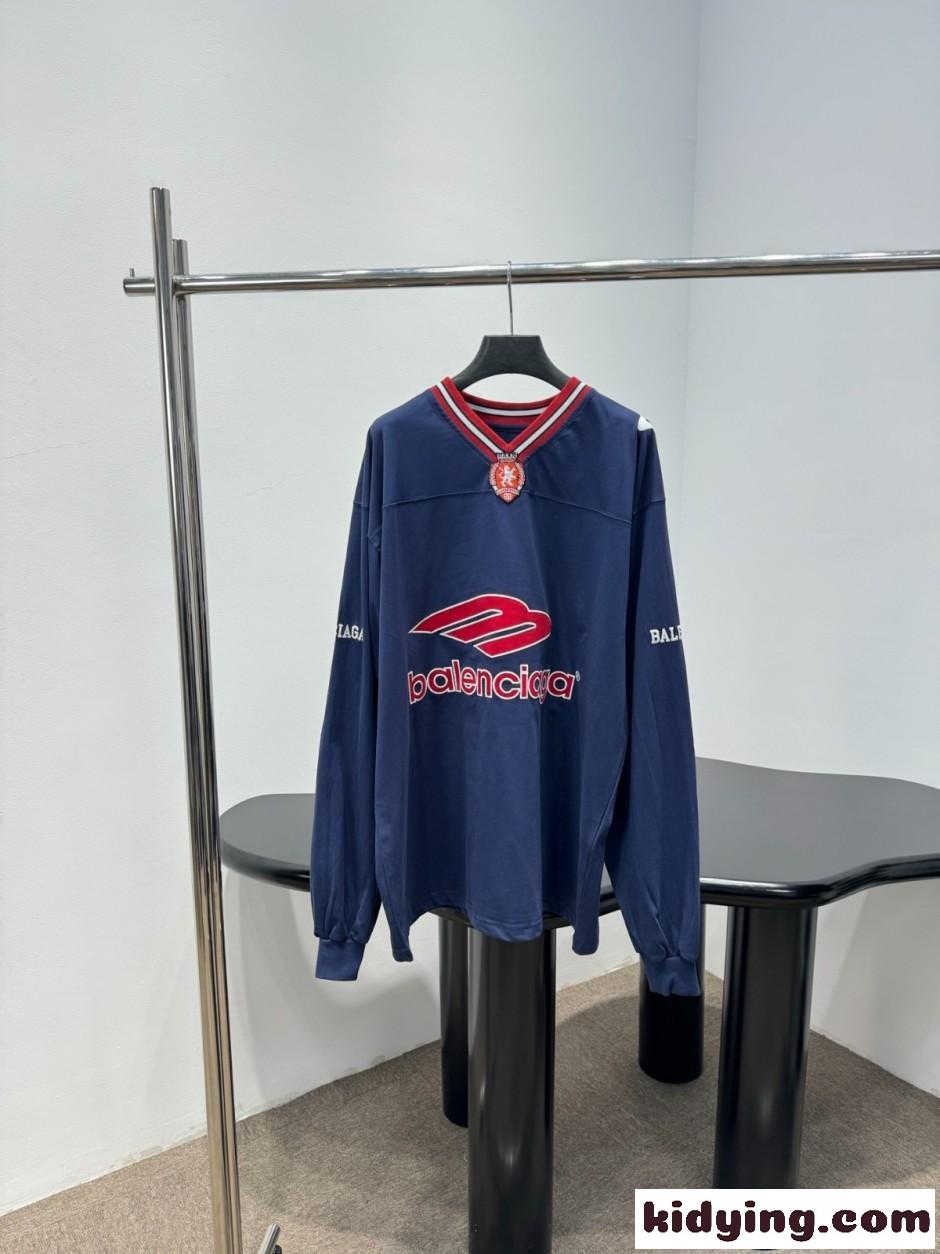Vネック オーバーサイズ ロングTシャツ バレンシアガ Tシャツ コピー ブルー-0
