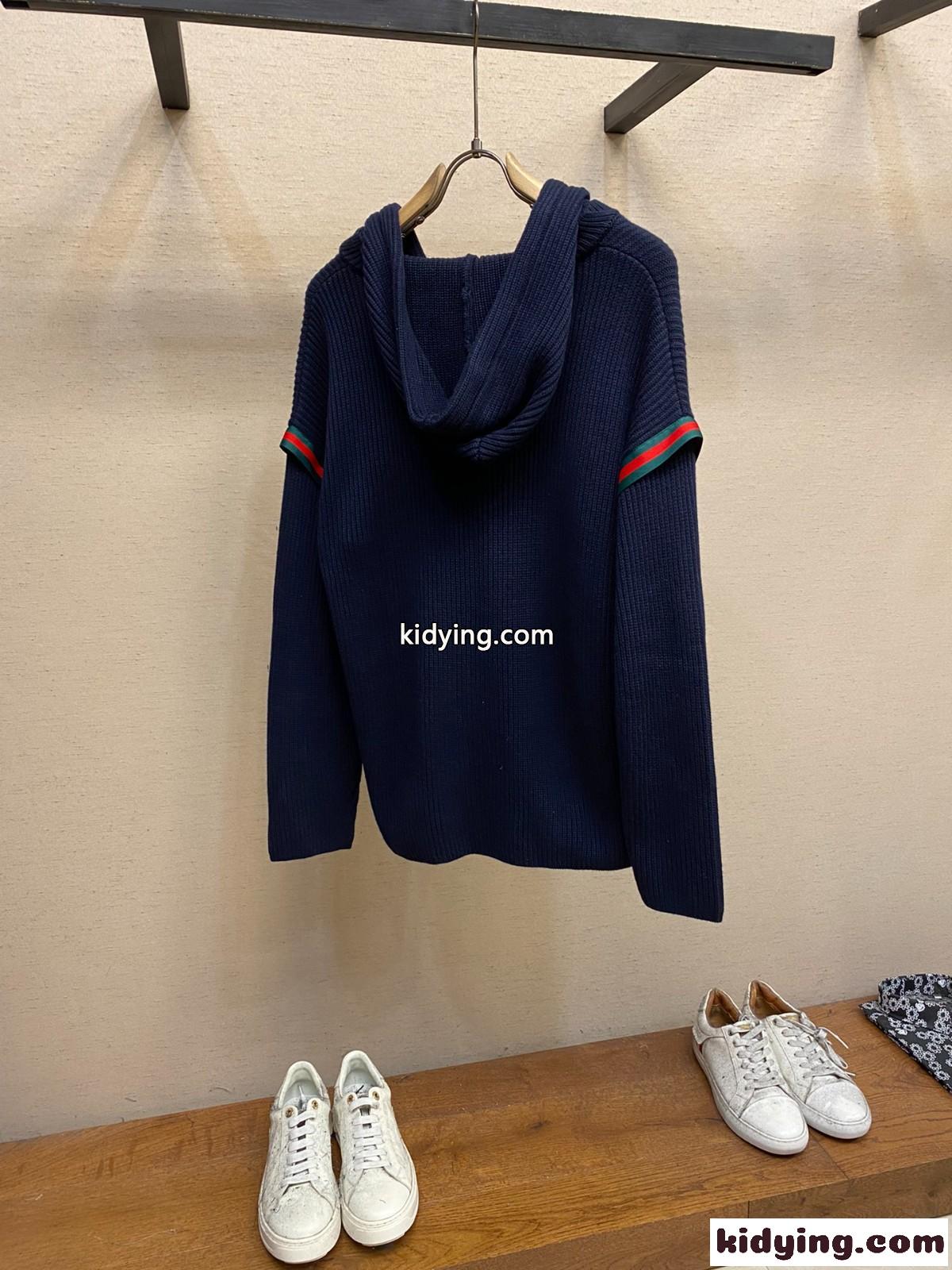 フード付き ウール＆カシミヤ ニット グッチ セーター コピー ネイビー-1