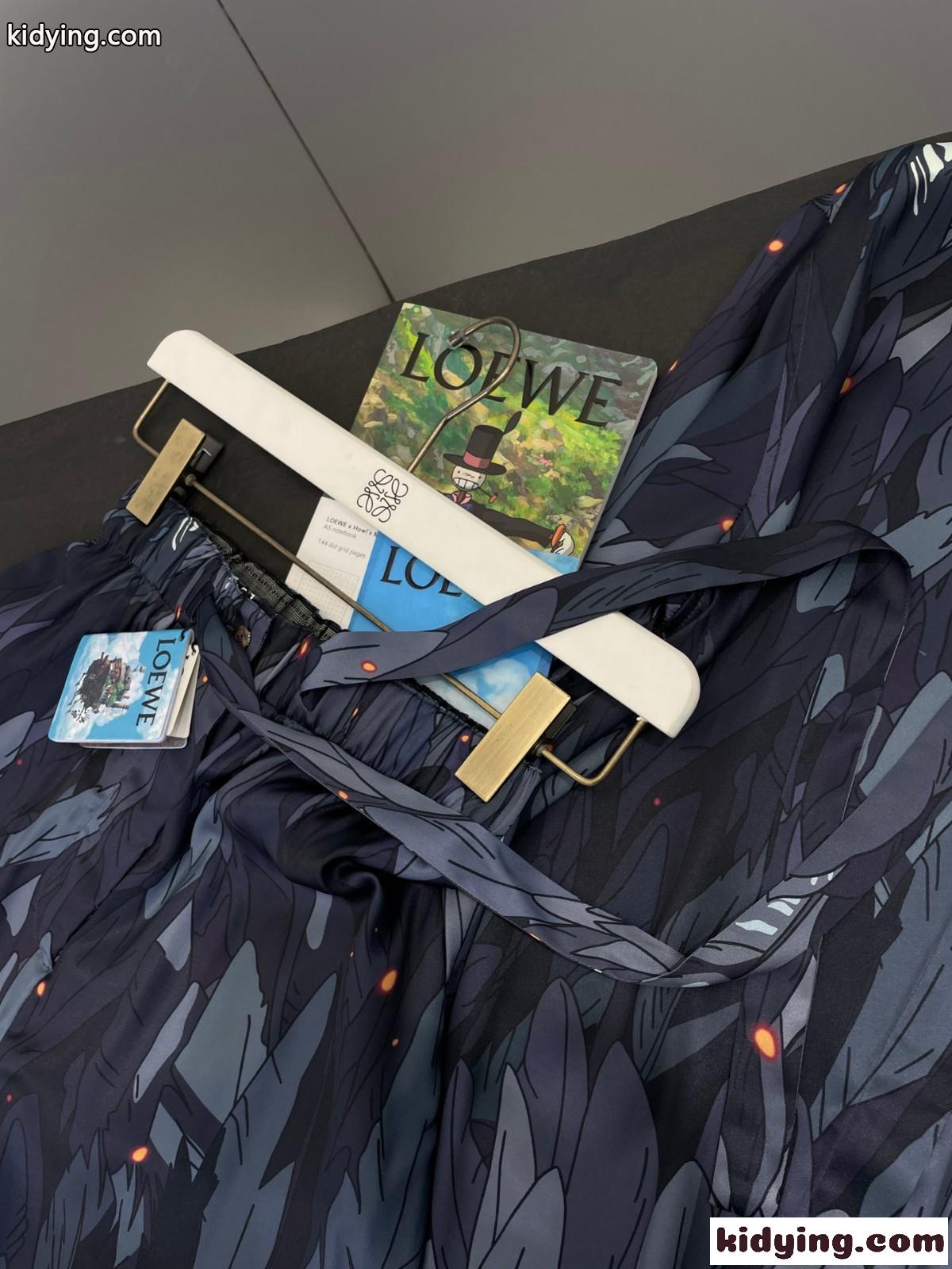 LOEWE × ハウルの動く城 フェザー パジャマ トラウザーズ ロエベ パンツ コピー シルク-5