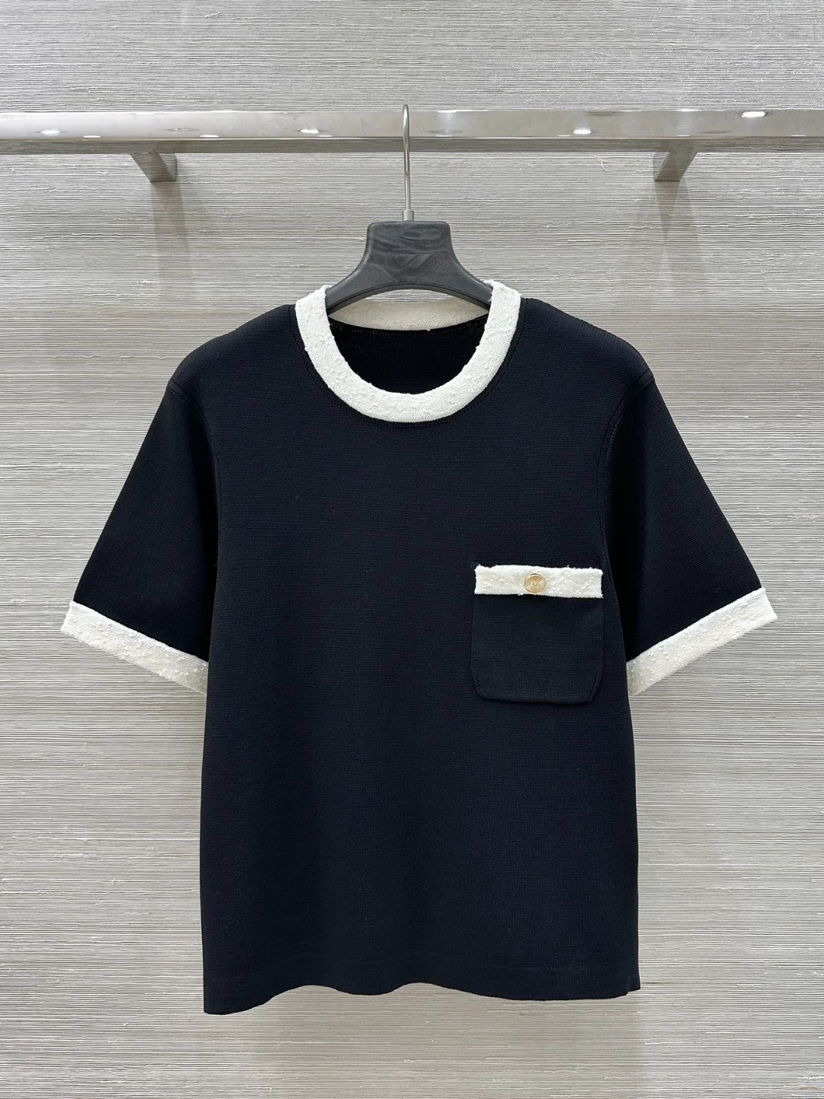 洗練された カジュアル 配色 半袖ニット シャネル ニット コピー クルーネック-2