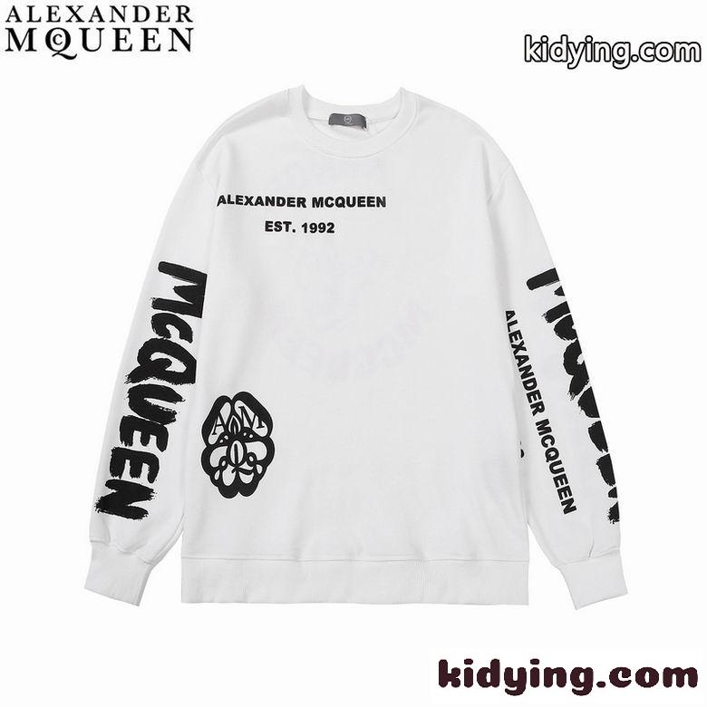 目立つ おしゃれ プリント クルーネック アレキサンダー・マックイーン 長袖Tシャツ コピー トレーナー ホワイト ブラック-3