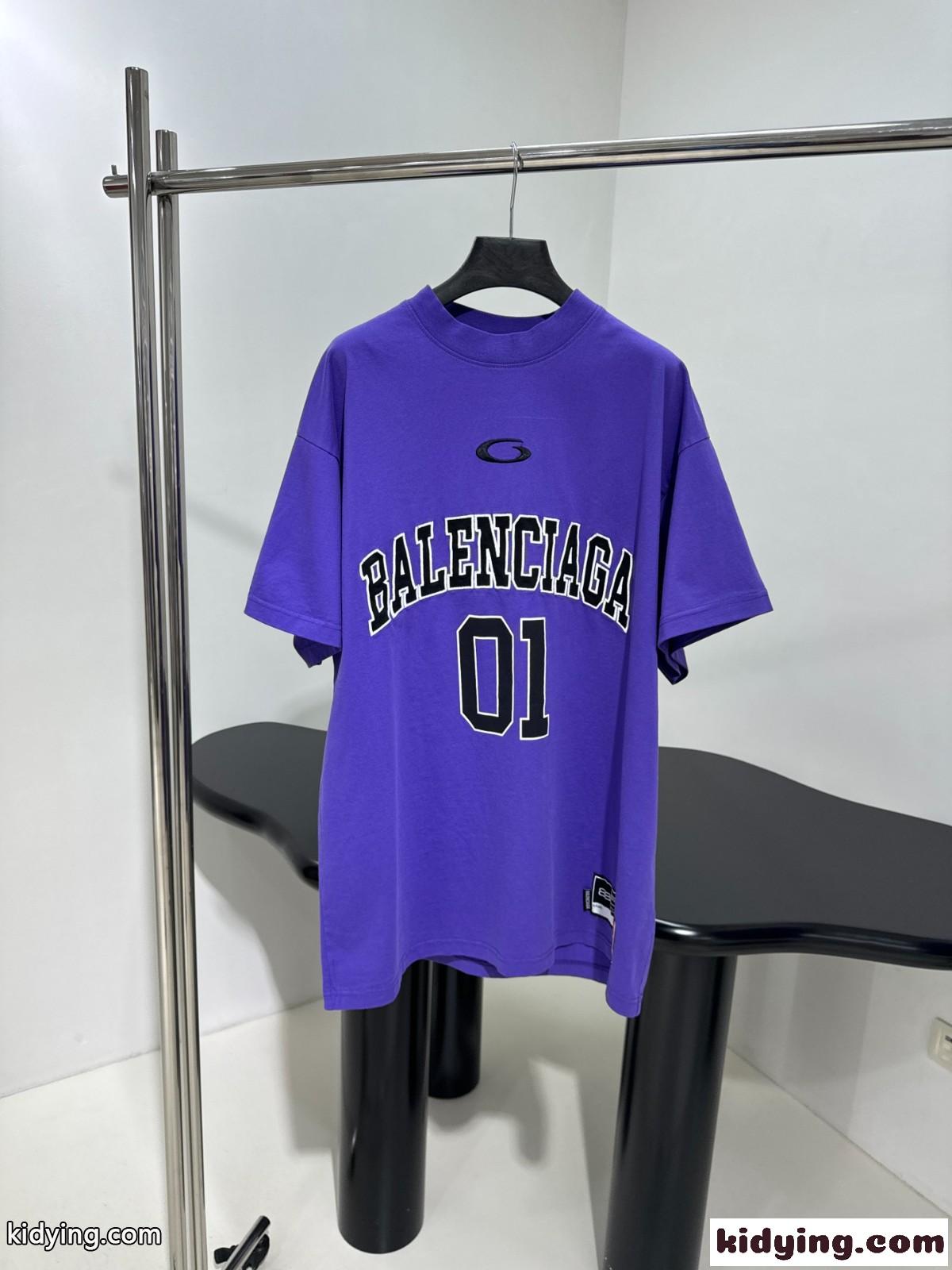 ユニセックス 刺繍入り オーバーサイズ 半袖Tシャツ バレンシアガ Tシャツ コピー パープル-0