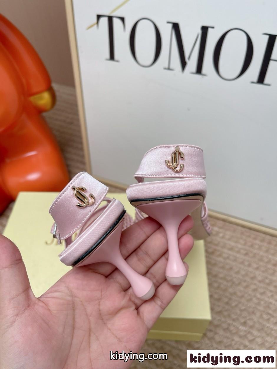 メッシュ ラインストーン バックストラップ パンプス ジミーチュウ コピー ピンク-3