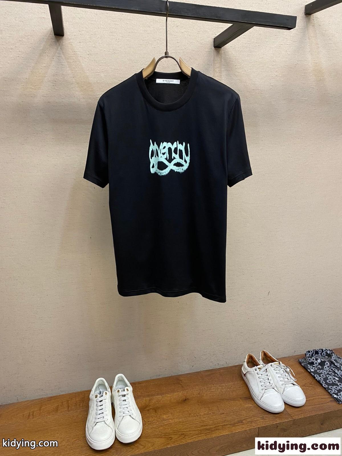 カジュアル ジバンシィ Tシャツ 偽物 プリント クルーネック コットン 半袖Tシャツ ブラック-2