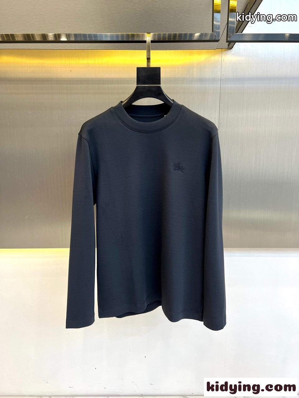 シンプル 合わせやすい クルーネック 長袖Tシャツ バーバリー Tシャツ コピー グレー-1