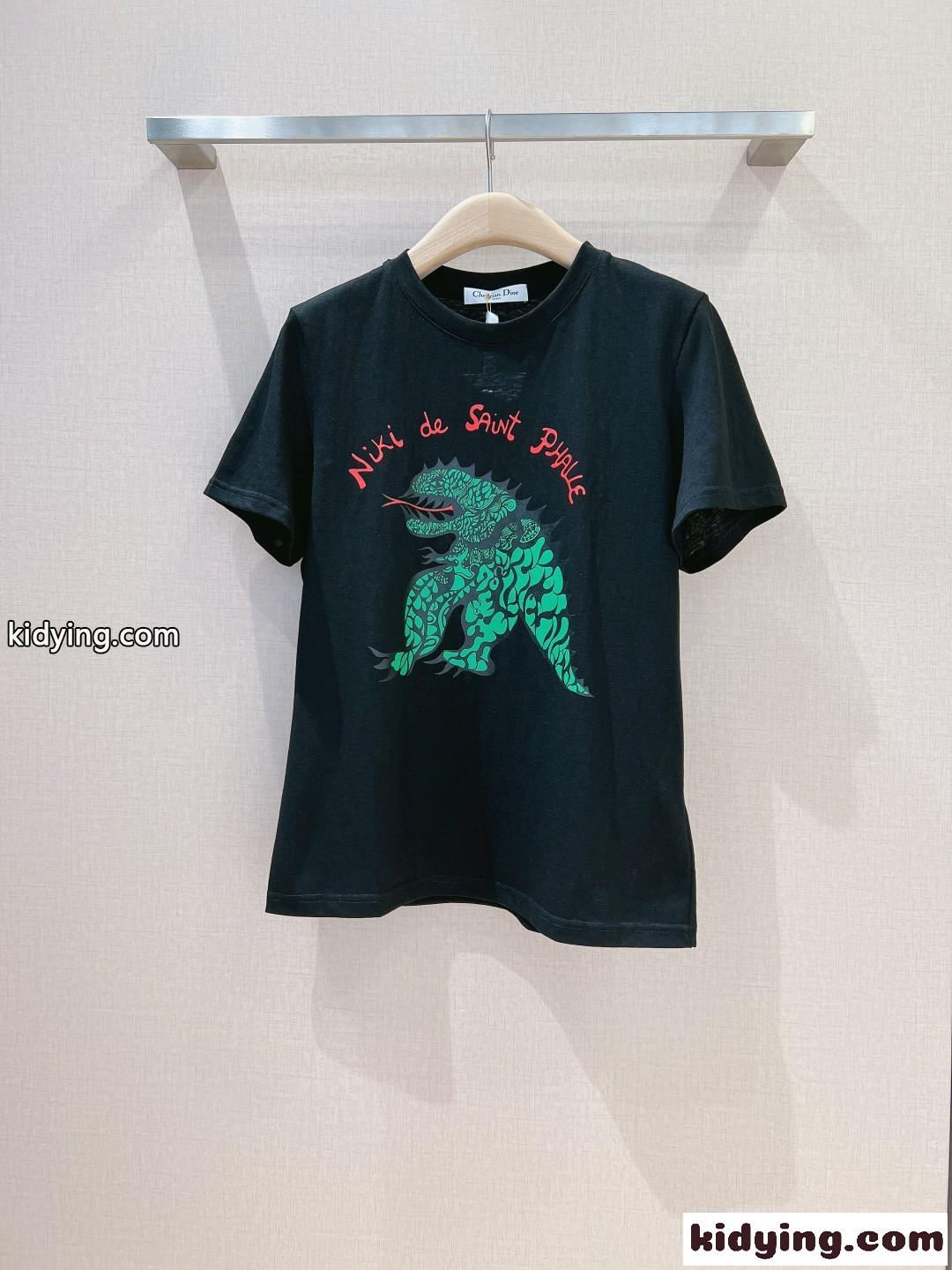 Dragon コットン & リネン 半袖Tシャツ クリスチャン・ディオール Tシャツ コピー ブラック-1