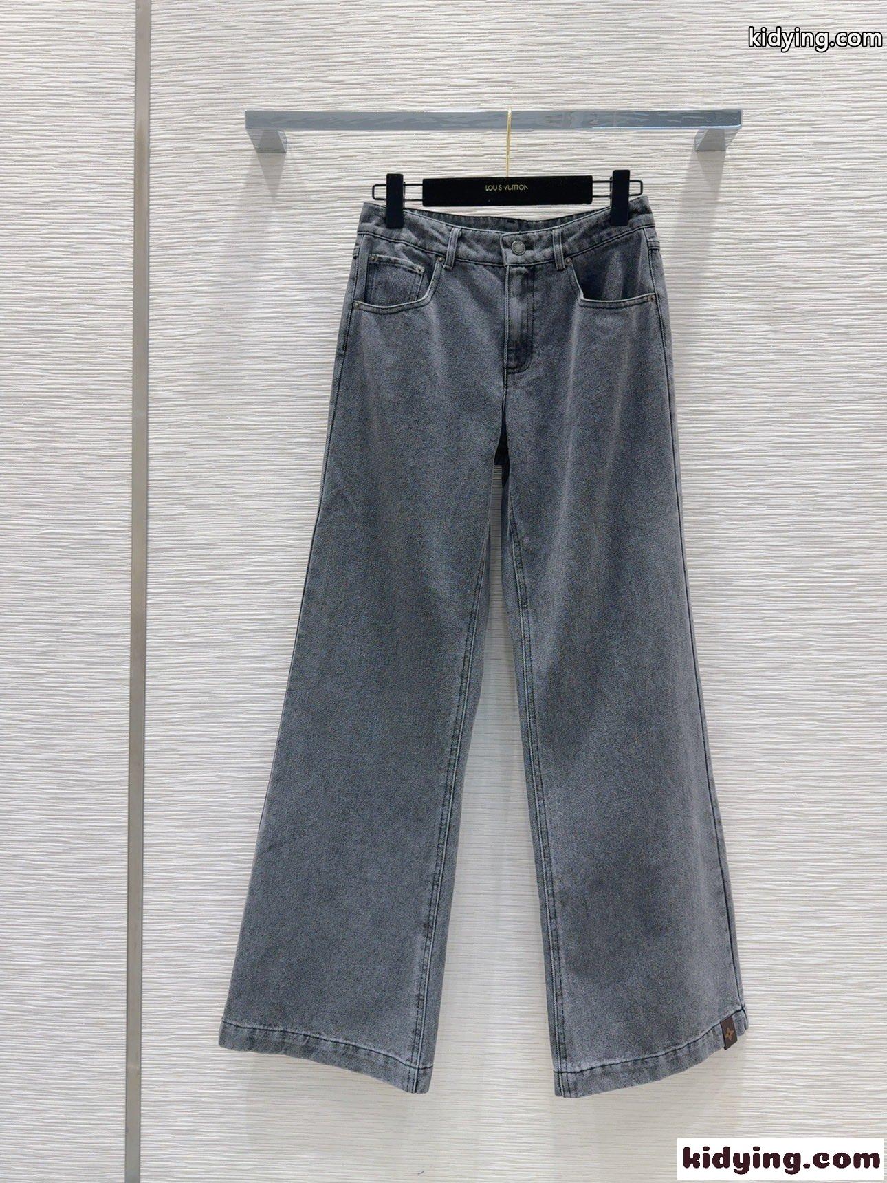 ウォッシュデニムワイドレッグジーンズ ルイヴィトン パンツ コピー デニムパンツ-0
