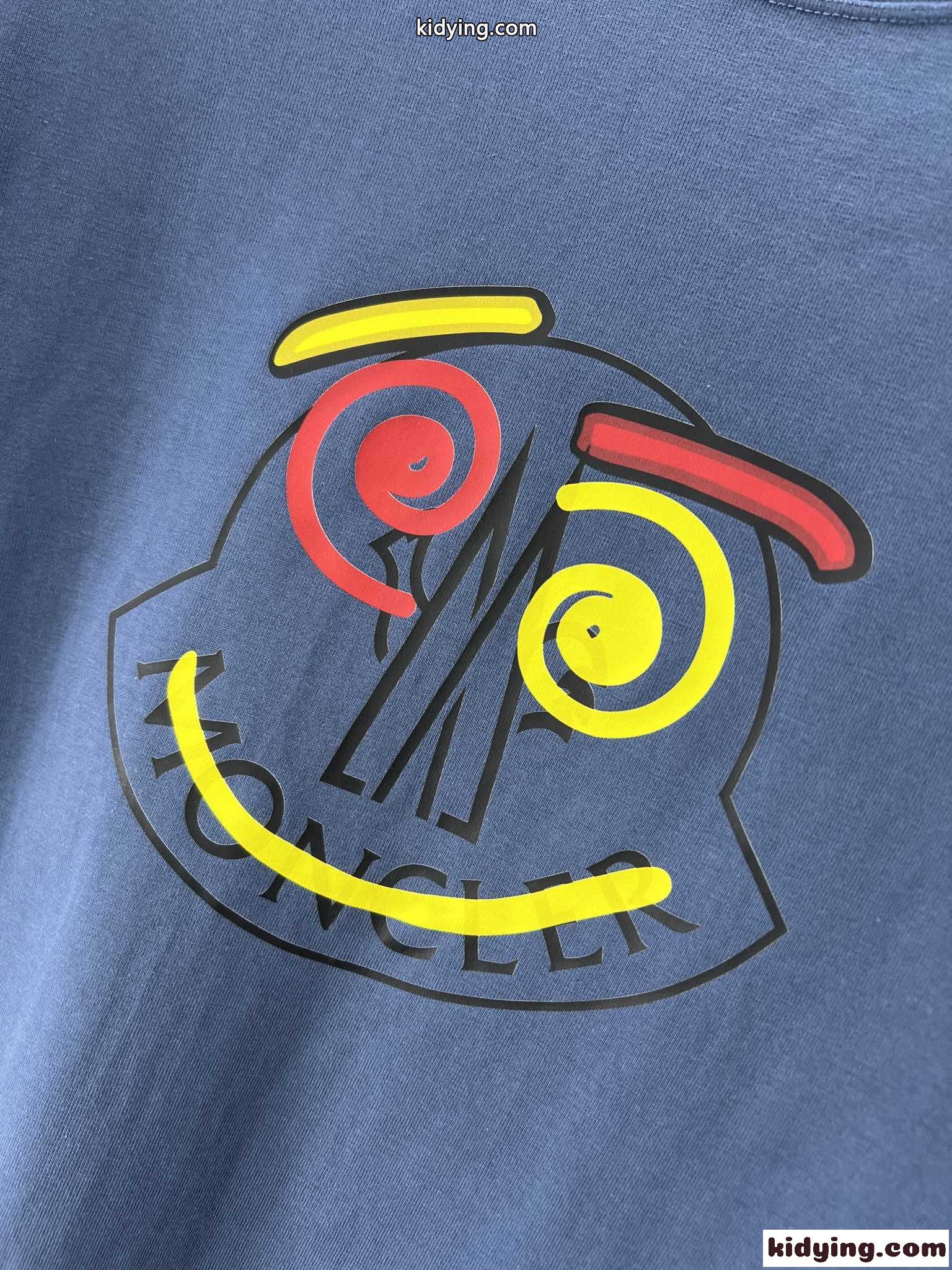 可愛い おしゃれ プリント クルーネック 半袖 モンクレール Tシャツ コピー ブルー-3