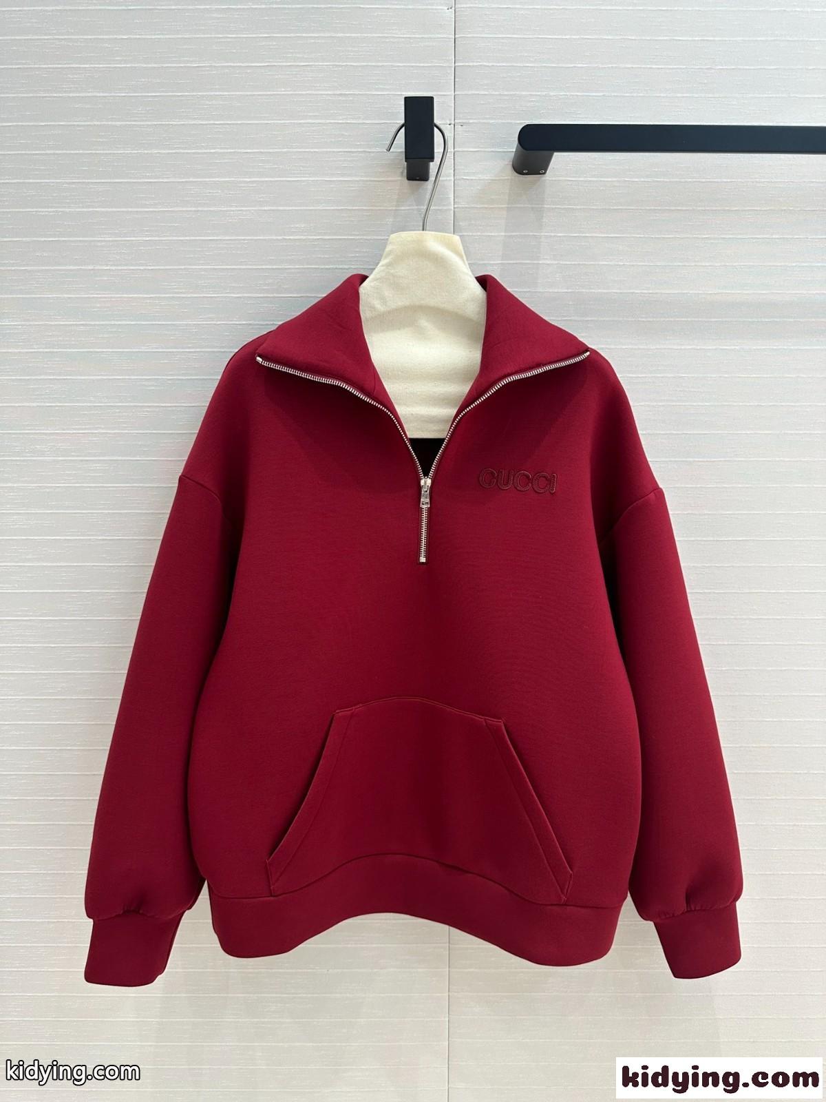 ハーフジップ ハイネック ロゴ入り スウェットシャツ グッチ Tシャツ コピー レッド-1