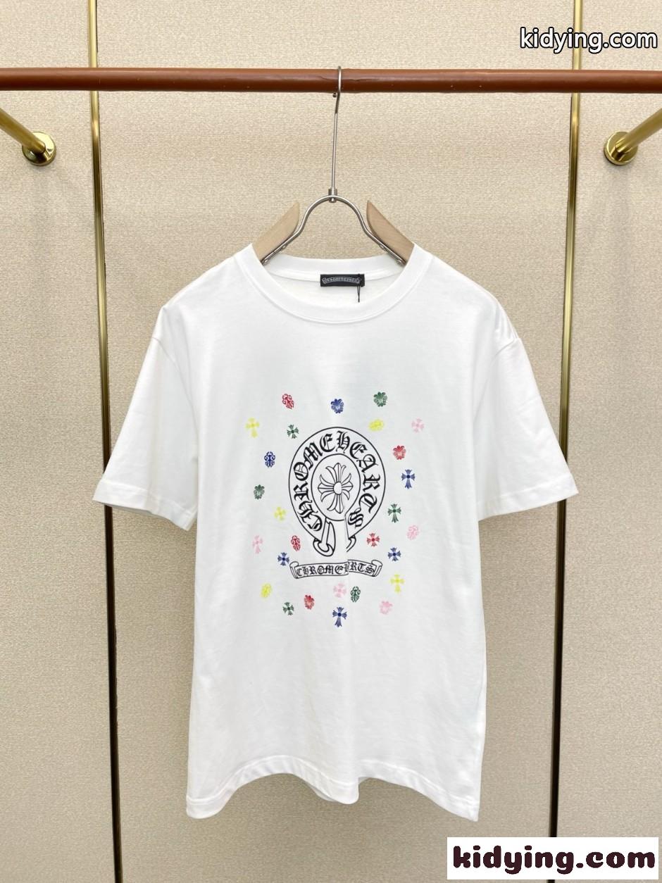 定番 カジュアル ロゴプリント 半袖Tシャツ クロムハーツ Tシャツ 偽物 クルーネック-2