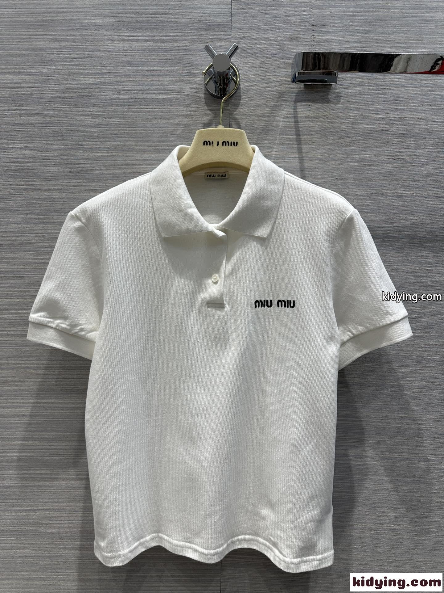 定番 カジュアル コットン 半袖 ポロシャツ ミュウミュウ Tシャツ コピー ホワイト-2