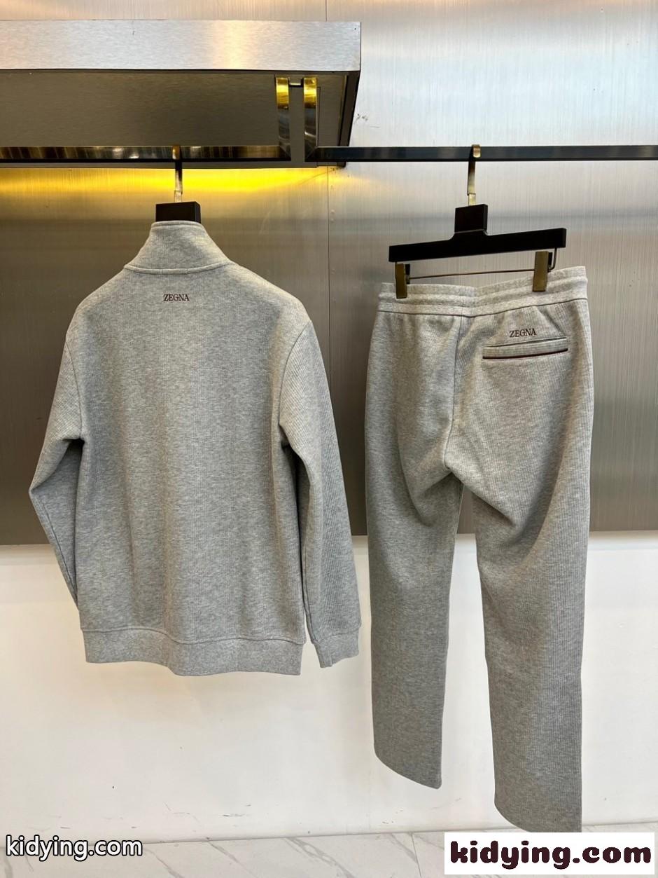 ジップアップジャケット＆パンツ 上下セット エルメネジルド・ゼニア セットアップ 偽物 グレー-3