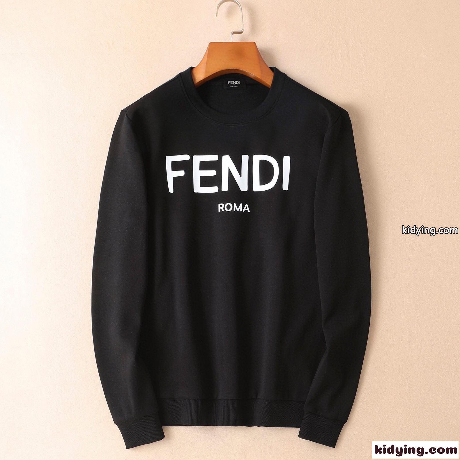 シンプル ファッション 柔らかい 裏起毛 フェンディ tシャツ メンズ コピー プルオーバー 長袖 ホワイト ブラック-2