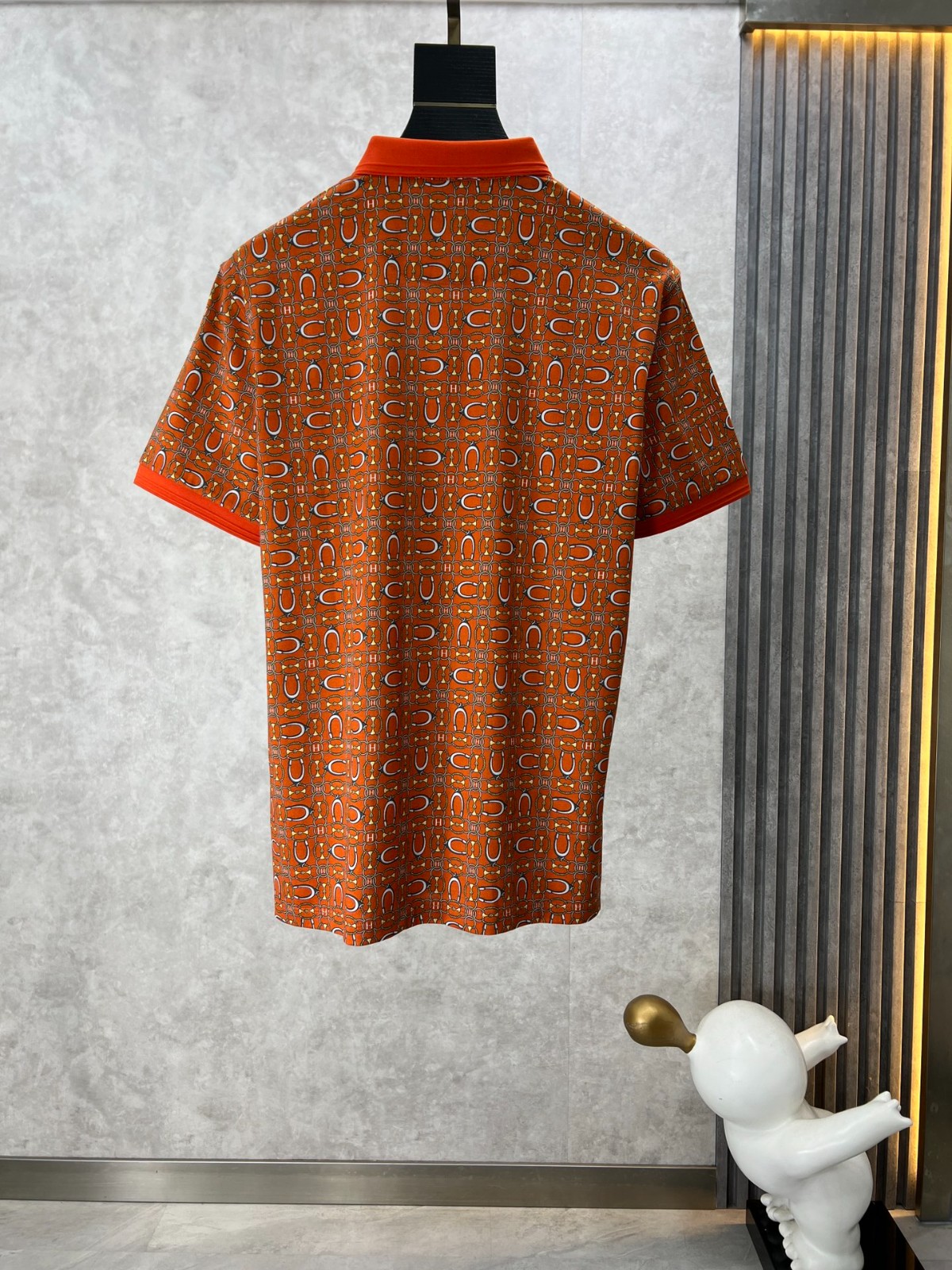 エルメス Tシャツ コピー 総柄プリント 半袖 コットンピケ ポロシャツ オレンジ-2