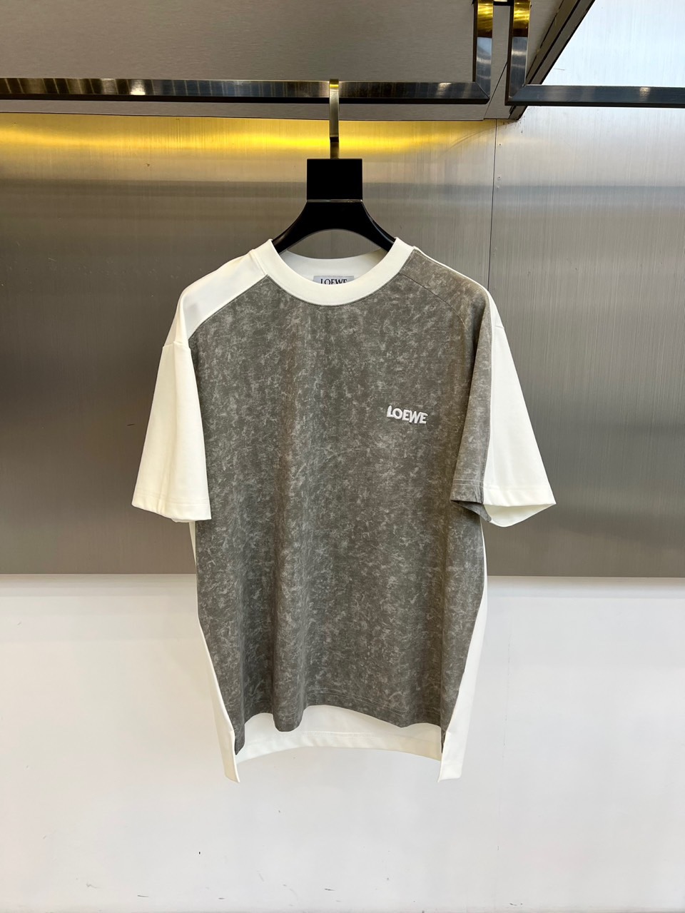 ロエベ Tシャツ 偽物 カジュアル 切り替え コットン クルーネック 半袖Tシャツ-0