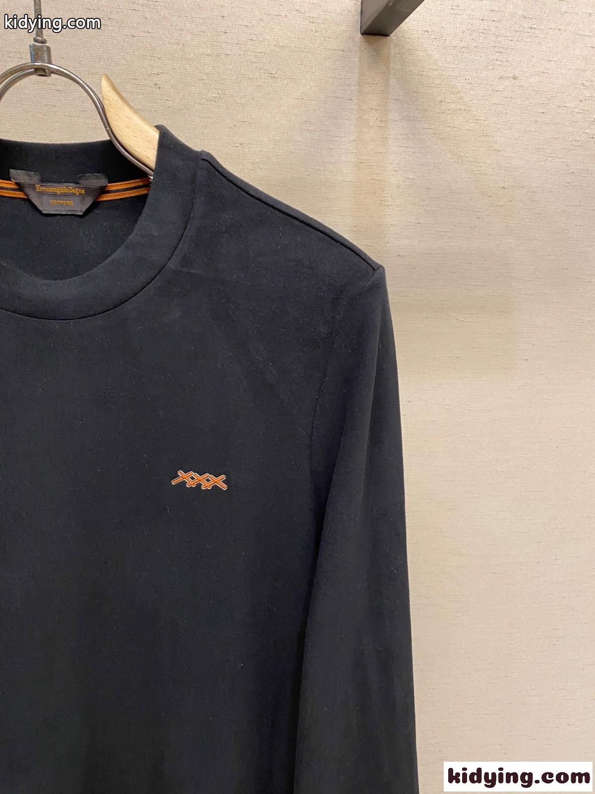 シンプル 上品 ロゴ 長袖Tシャツ エルメネジルド・ゼニア Tシャツ 偽物 ブラック-2