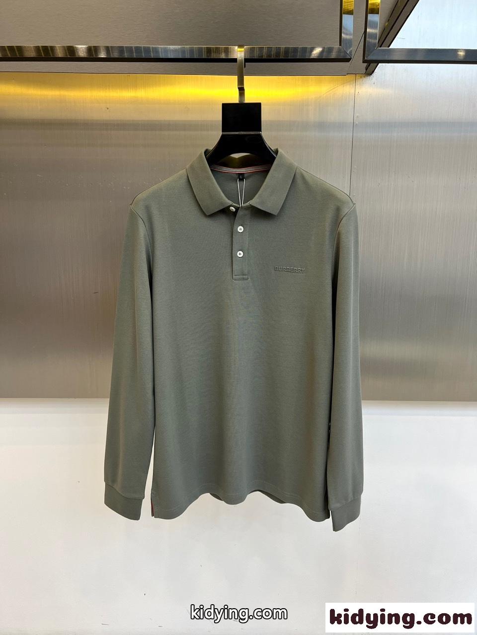 バーバリー Tシャツ 偽物 シンプル 合わせやすい ロゴ入り長袖 ポロシャツ-0