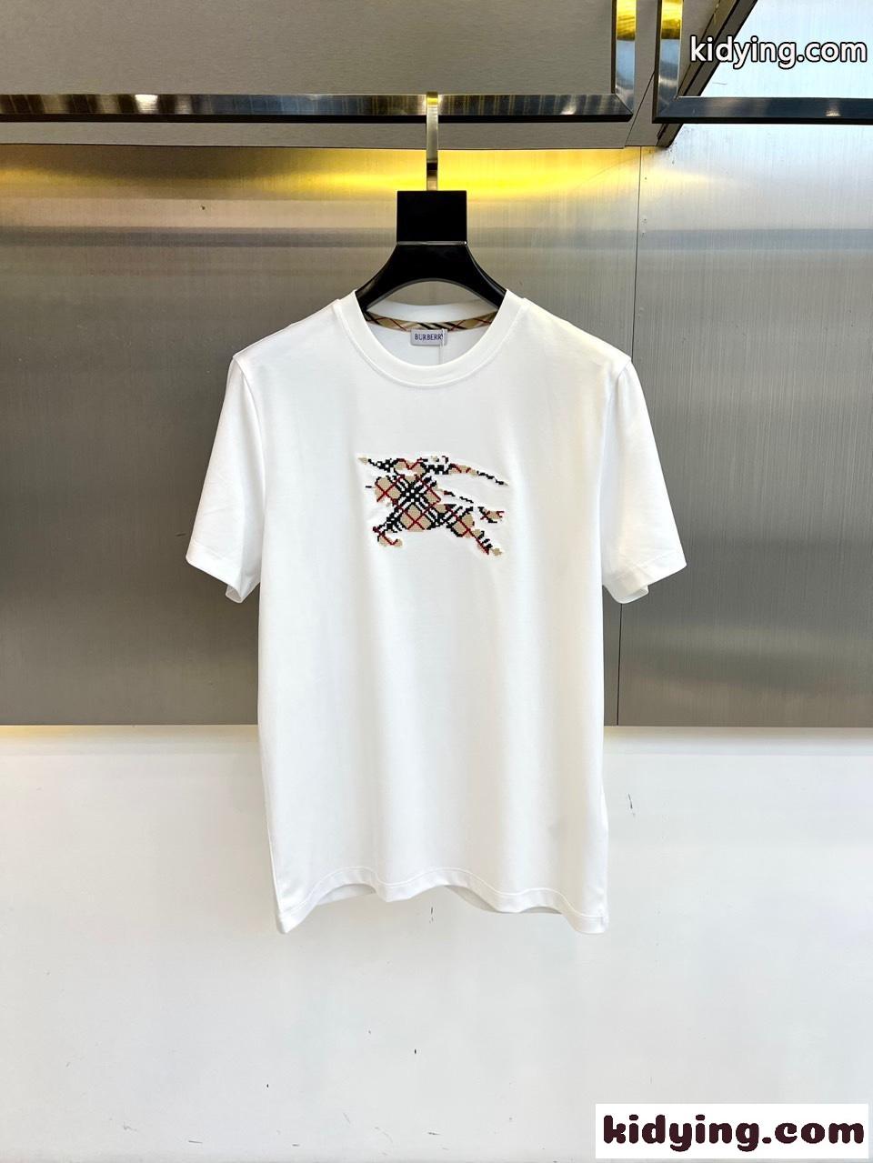 おしゃれ コットン クルーネック バーバリー Tシャツ 偽物 半袖Tシャツ ホワイト-0
