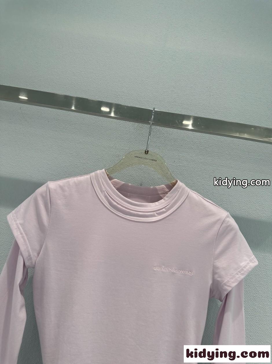 アシンメトリー レイヤード風 長袖Tシャツ アレキサンダーワング Tシャツ コピー ピンク-1