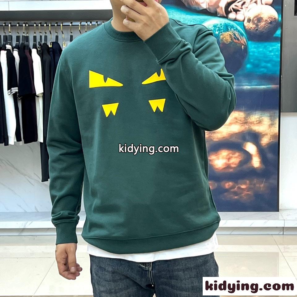 カジュアル コットン スウェットシャツ フェンディ Tシャツ 偽物 クルーネック グリーン-1