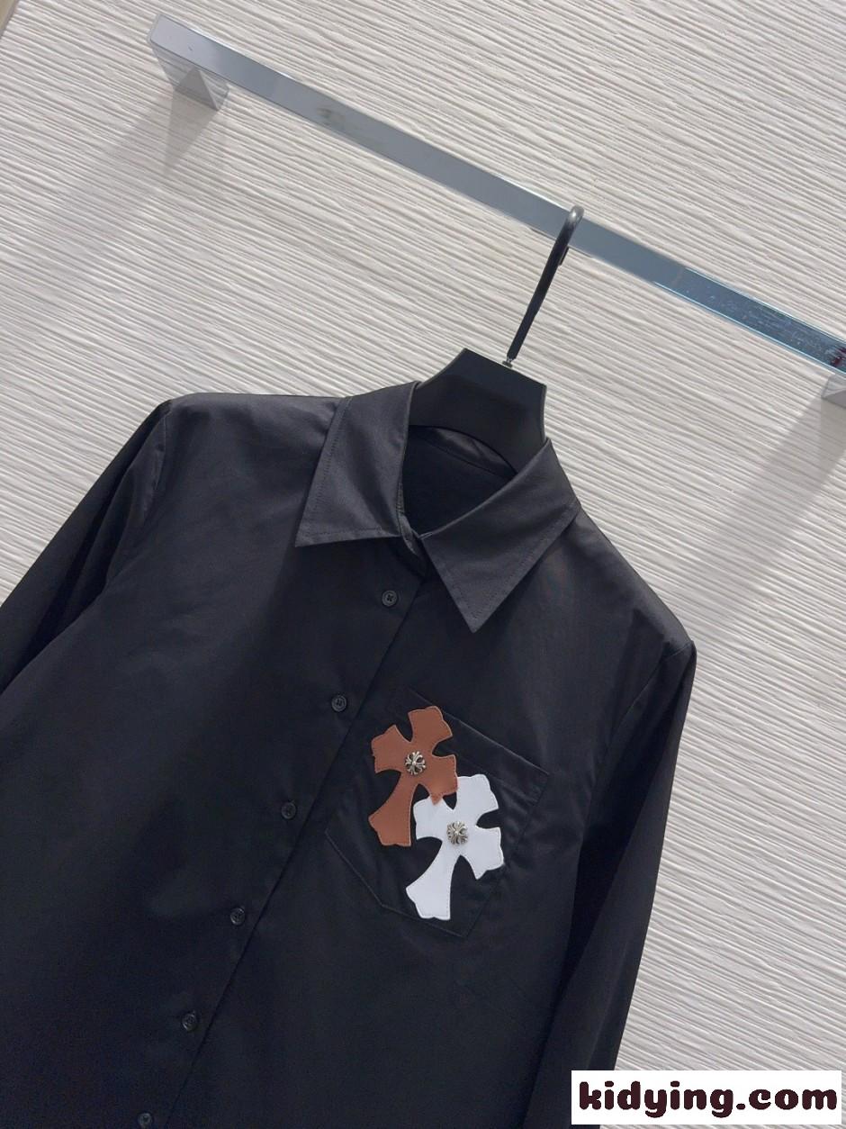 クロスパッチ コットン 長袖シャツ クロムハーツ シャツ 偽物 ブラック-2