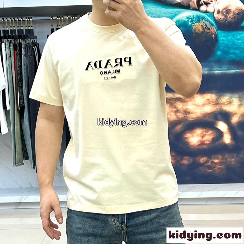 ベーシック ロゴ入り クルーネック Tシャツ プラダ 半袖Tシャツ コピー ベージュ-2