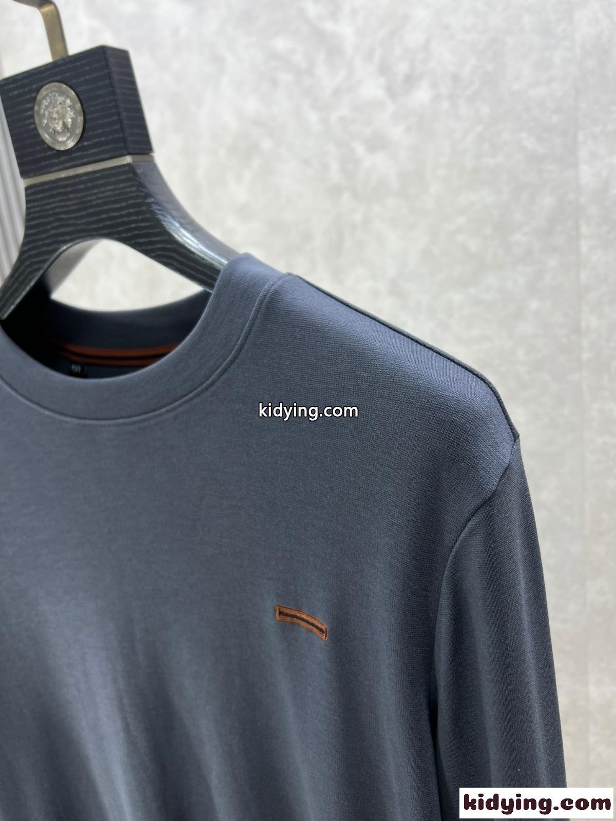 ベーシック 合わせやすい 長袖Tシャツ エルメネジルド・ゼニア Tシャツ コピー ダークグレー-1