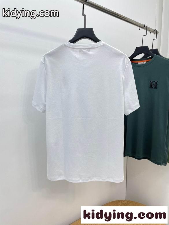 最高の着心地！レザーロゴ クルーネック エルメス 半袖tシャツ コピー 定番 カジュアル-1