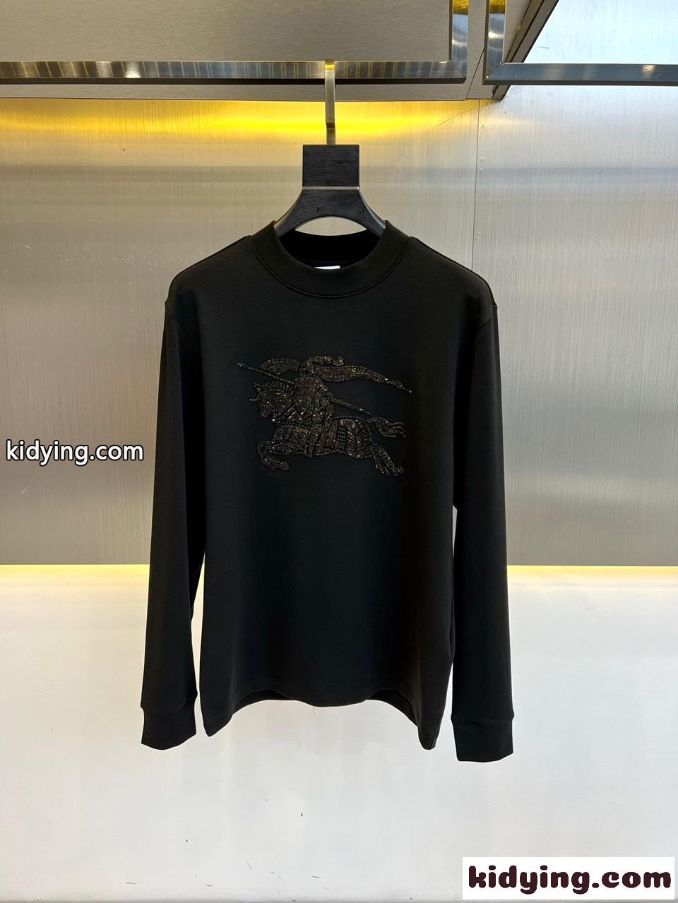 合わせやすい メンズ バーバリー Tシャツ 偽物 シンプル 長袖Tシャツ ブラック-0