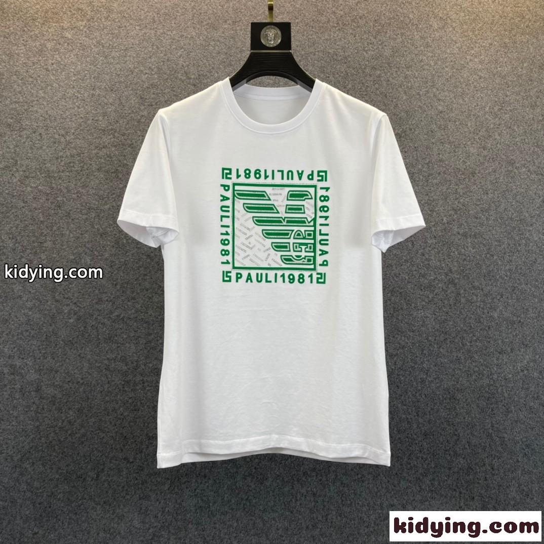 シルケット コットン シンプル 着心地いい 春夏 トップス クルーネック アルマーニ tシャツ コピー半袖 ホワイト ブラック-4