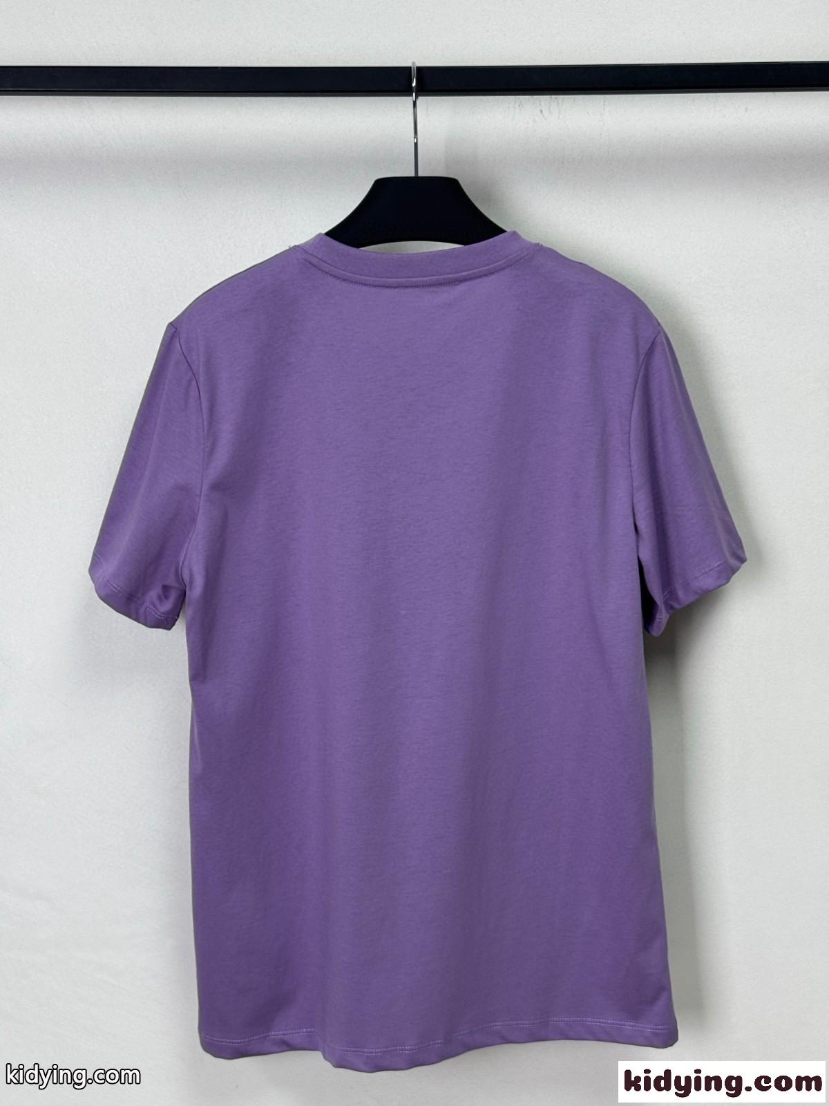 シンプル プリント コットン 半袖Tシャツ イヴ・サンローラン Tシャツ コピー パープル-0