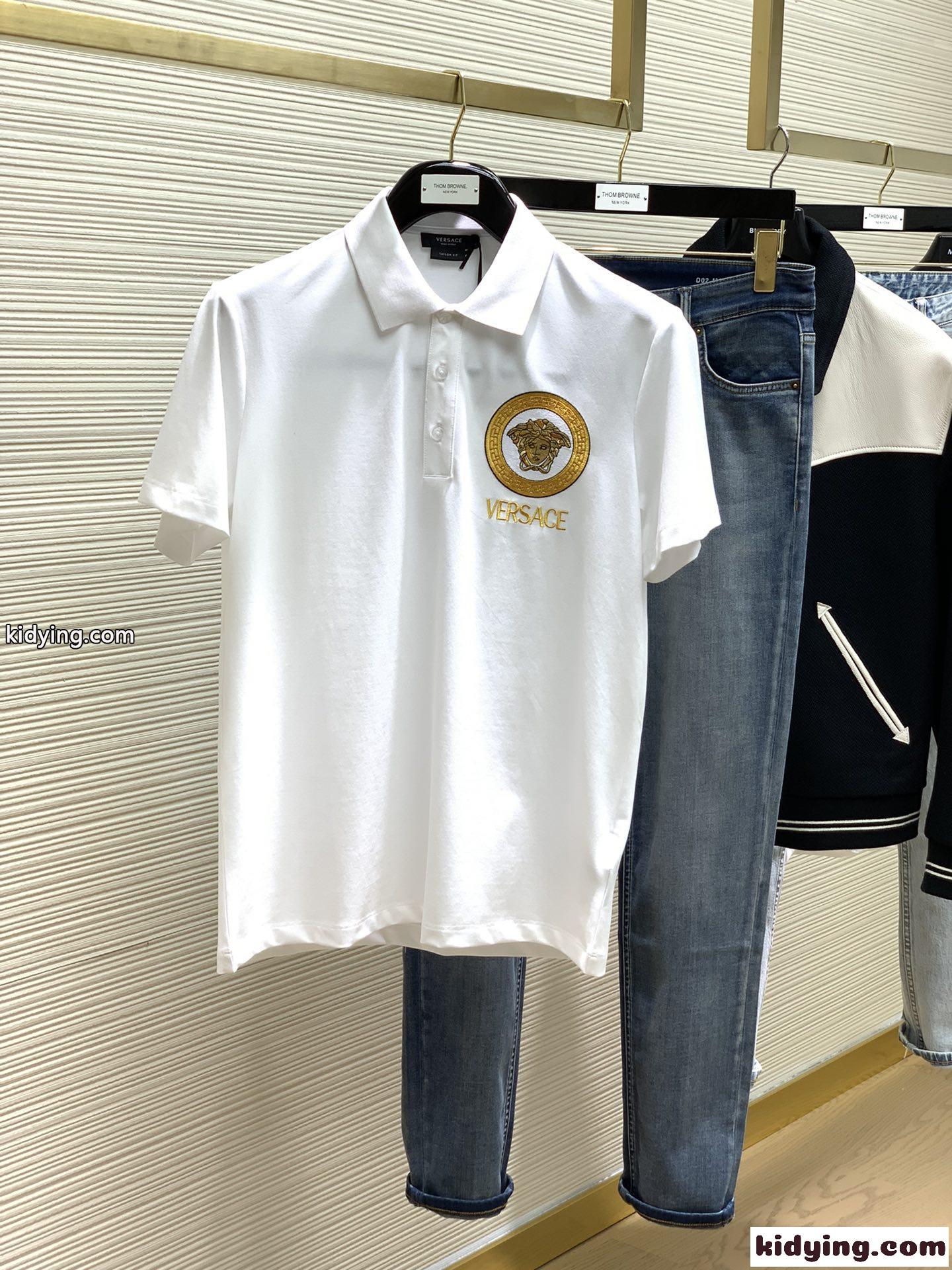 ヴェルサーチェ Tシャツ コピー メドゥーサ 刺繍 半袖ポロ シャツ メンズ トップス-2