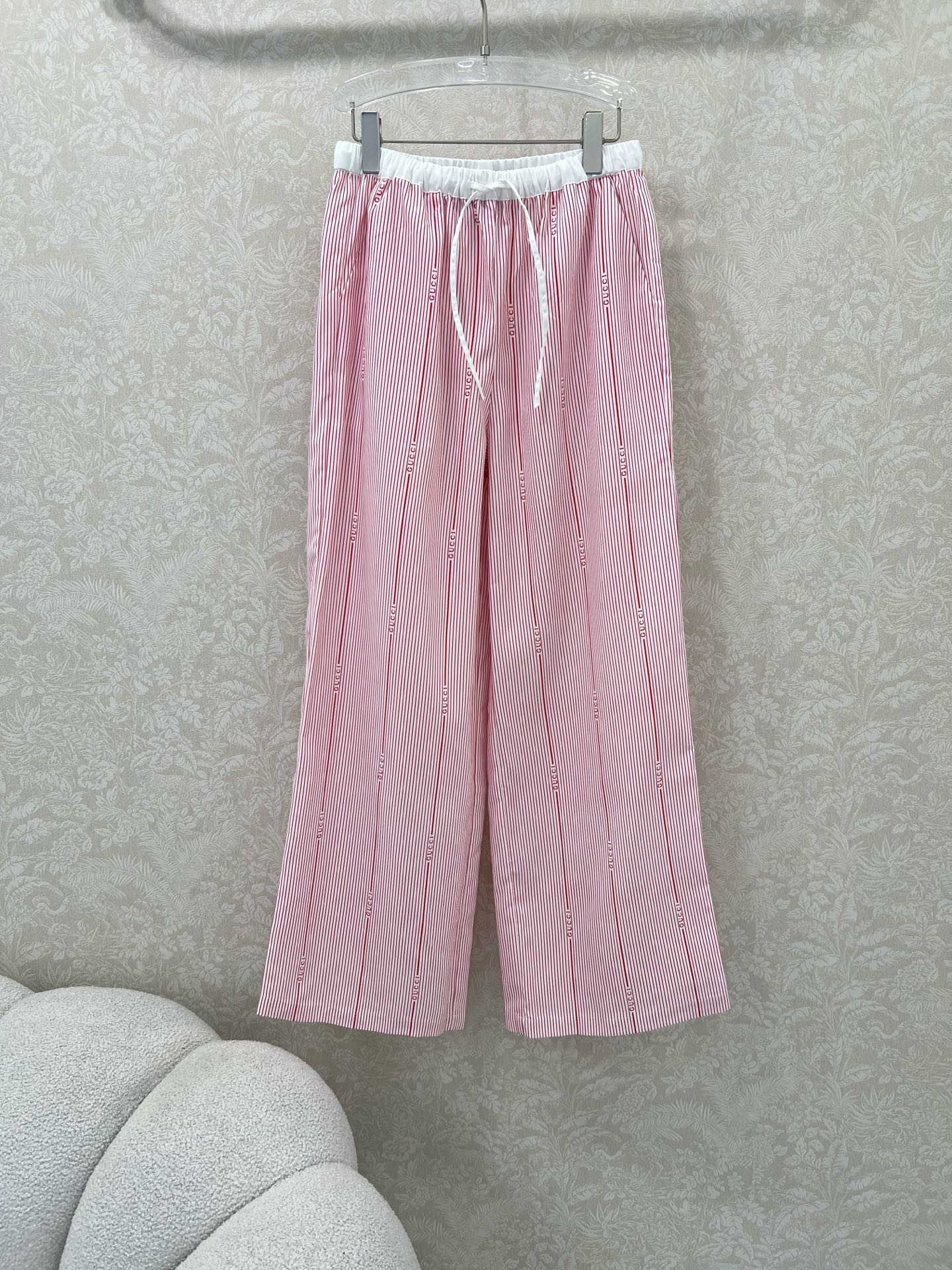 春夏 爽やか ストライプ ドロストパンツ グッチ パンツ コピー ピンク-1