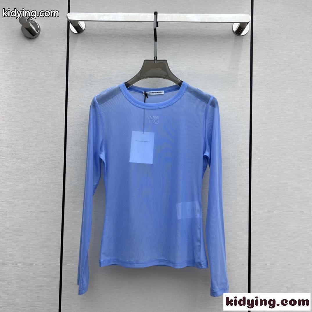 セクシー メッシュ クルーネック アレキサンダーワング Tシャツ コピー ブルー-0
