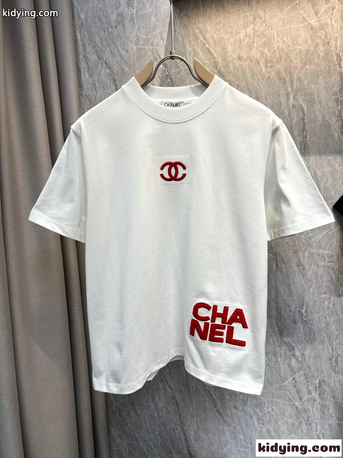 シンプル シャネル Tシャツ 偽物 クルーネック コットン 半袖Tシャツ ホワイト-2