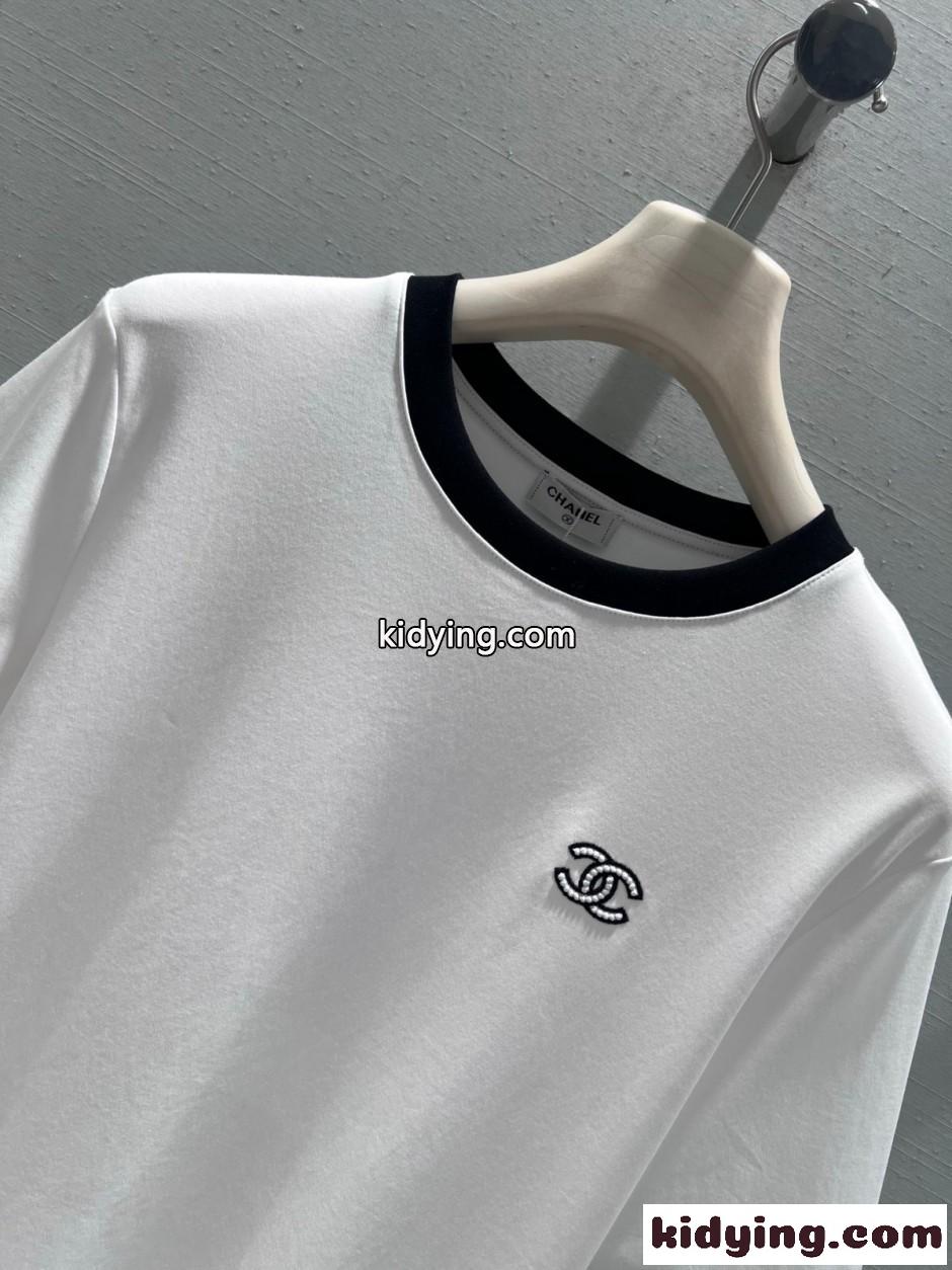 カジュアル コットン 半袖Tシャツ シャネル Tシャツ コピー ホワイト-2