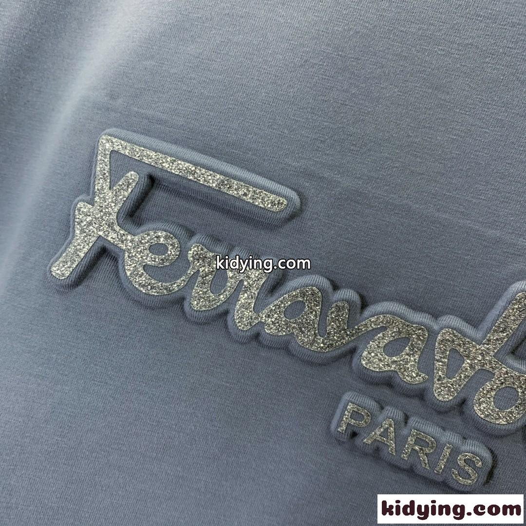 シンプル ロゴ 合わせやすい クルーネック サルヴァトーレ・フェラガモ Tシャツ コピー 半袖Tシャツ グレー-5