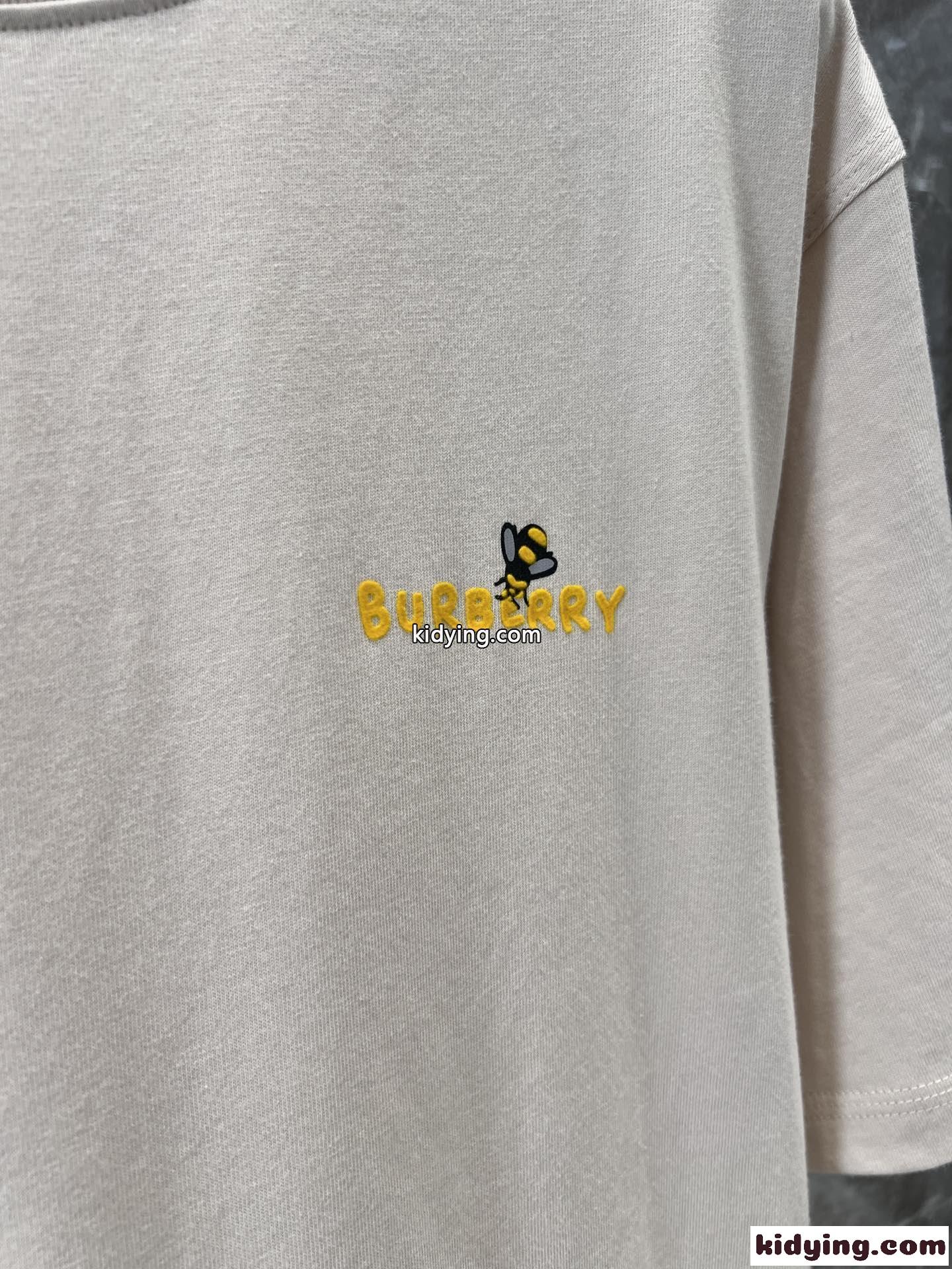 可愛い ユニセックス プリント コットンTシャツ バーバリー 半袖Tシャツ コピー ベージュ-4