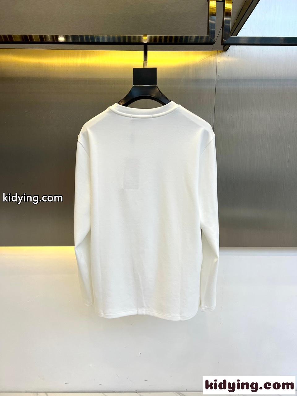 シンプル ロゴ入り クルーネック 長袖Tシャツ バーバリー Tシャツ 偽物 ホワイト-4
