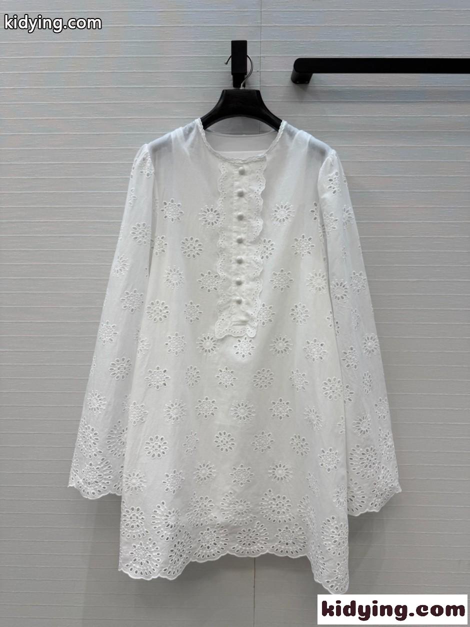 アイレット刺繍 チュニック ドレス クロエ ワンピース コピー コットン ホワイト-0