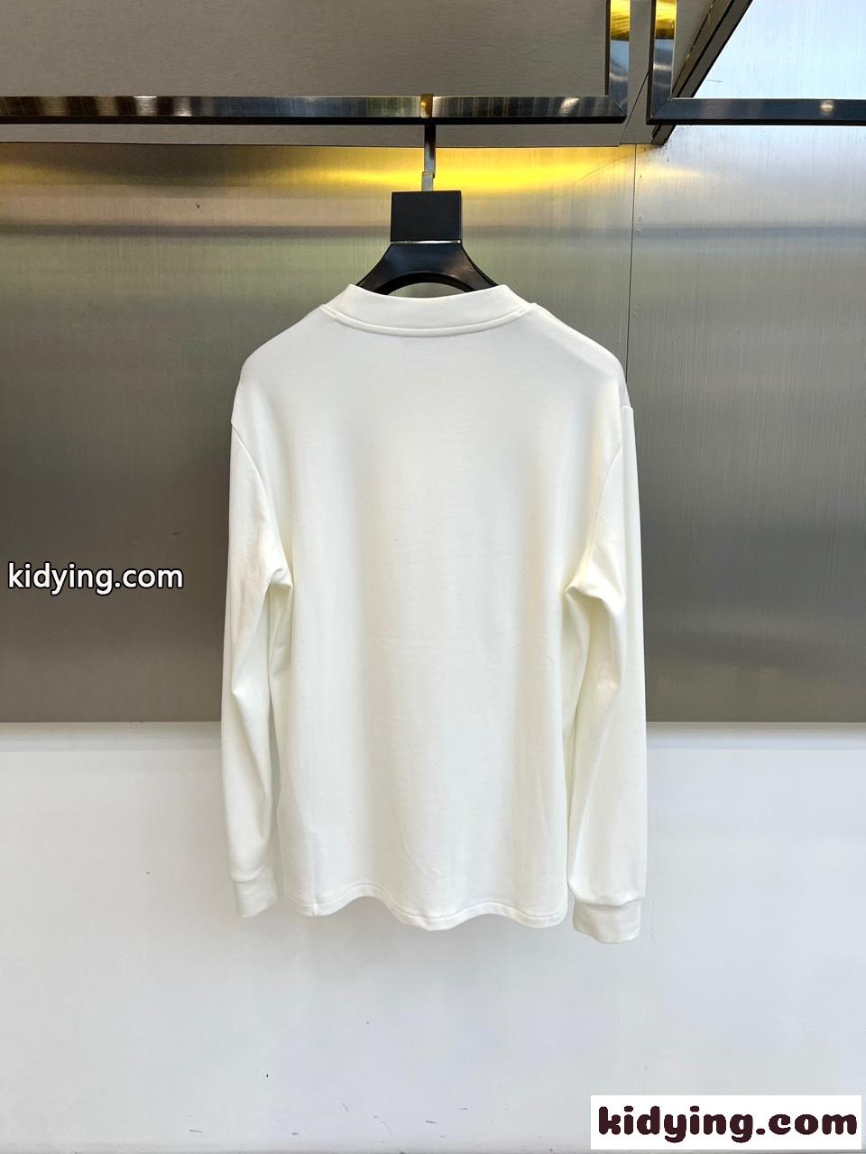 シンプル ロゴ刺繍 コットン 長袖Tシャツ フェンディ Tシャツ 偽物 トップス ホワイト-3