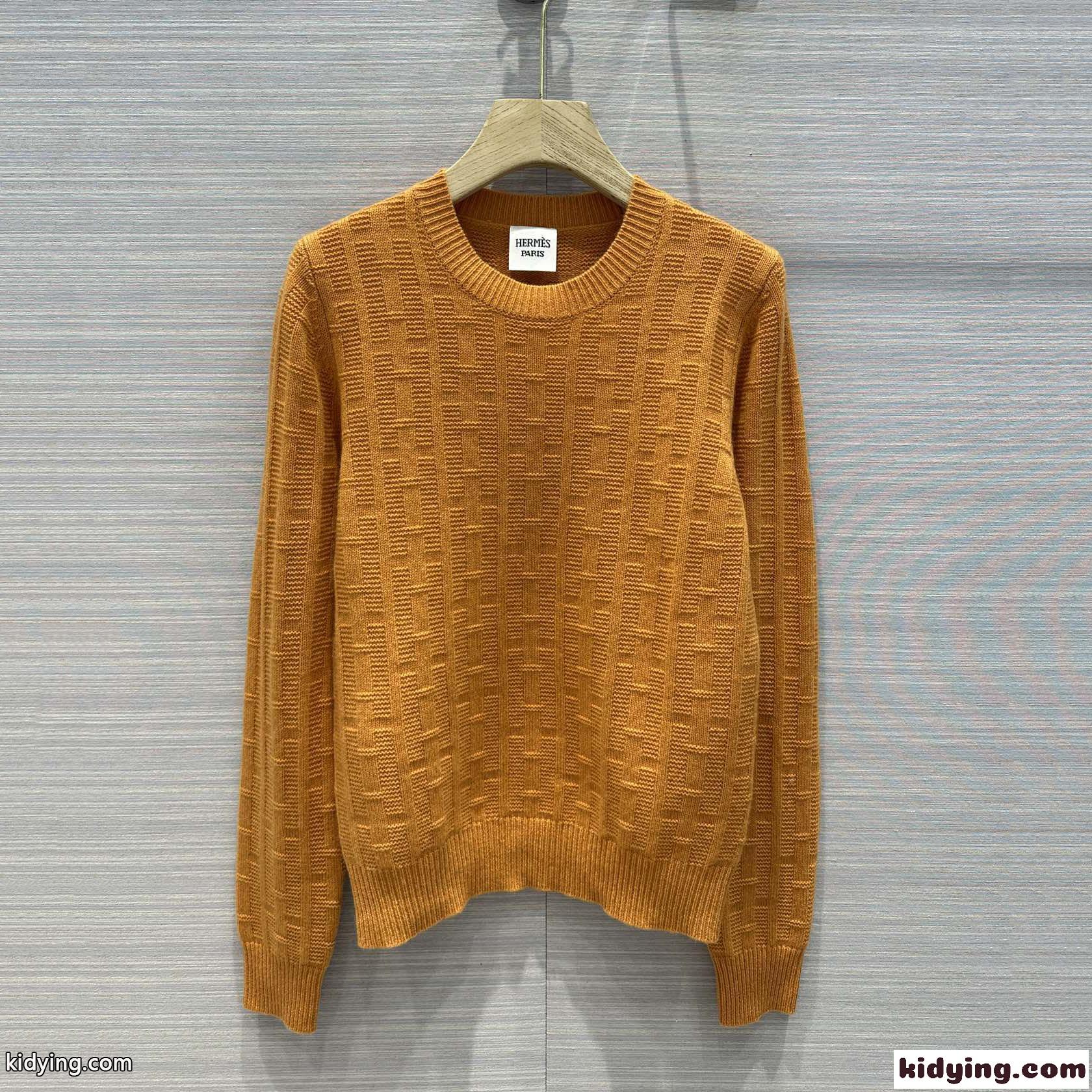 シンプル クルーネック カシミヤ ニット エルメス セーター コピー ブラウン-2