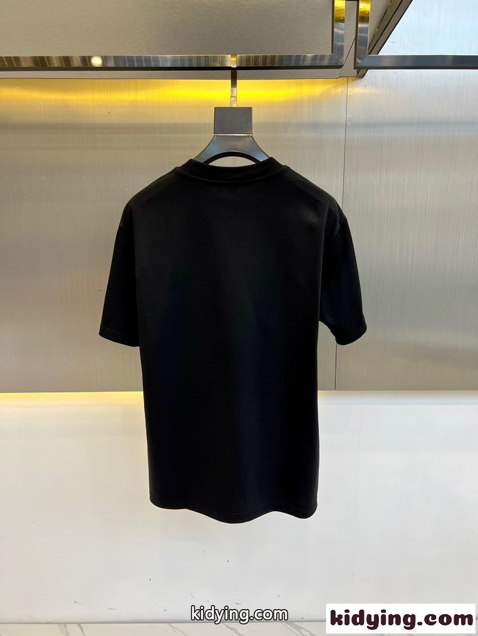 コットン ロゴ入り 半袖Tシャツ バーバリー Tシャツ 偽物 クルーネック ブラック-4