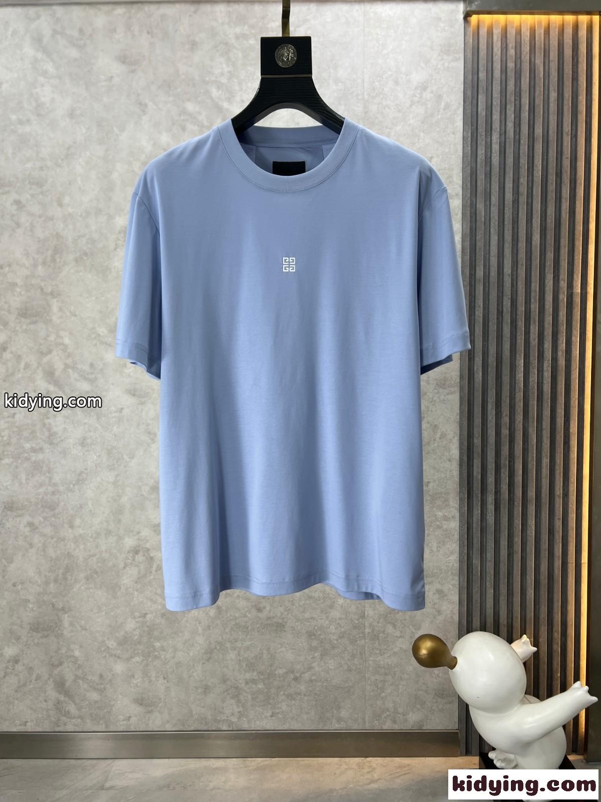 シンプル 4G 刺繍入り ジバンシィ Tシャツ 偽物 コットン 半袖Tシャツ ブルー-0