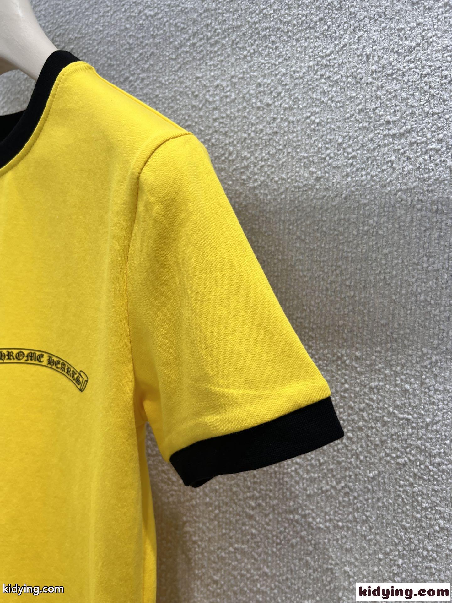 カジュアル ロゴプリント 半袖Tシャツ クロムハーツ Tシャツ 偽物 コットン イエロー-3