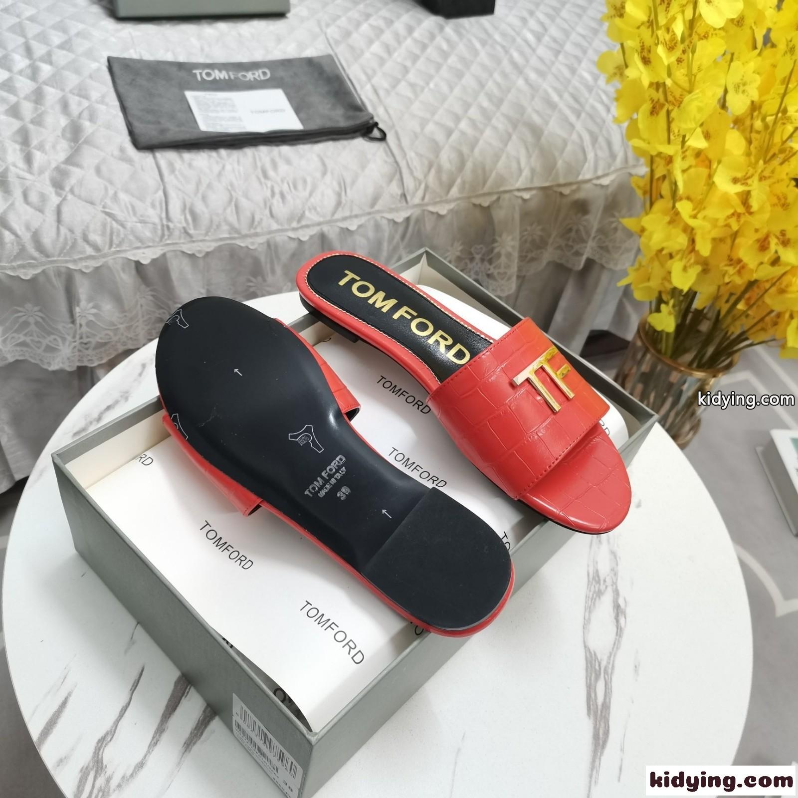 ベーシック 上品 クロコ型押し トムフォード サンダル コピー 歩きやすい ぺたんこ レッド-3