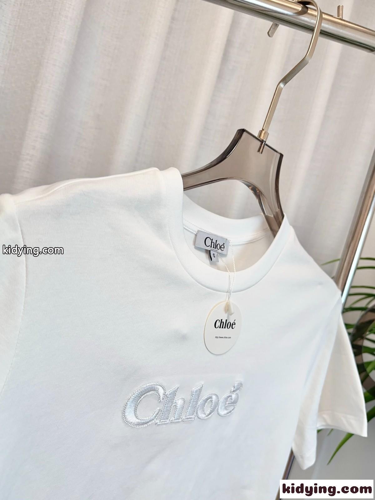 シンプル ロゴ入り 半袖Tシャツ クロエ Tシャツ スーパーコピー クルーネック ホワイト-4